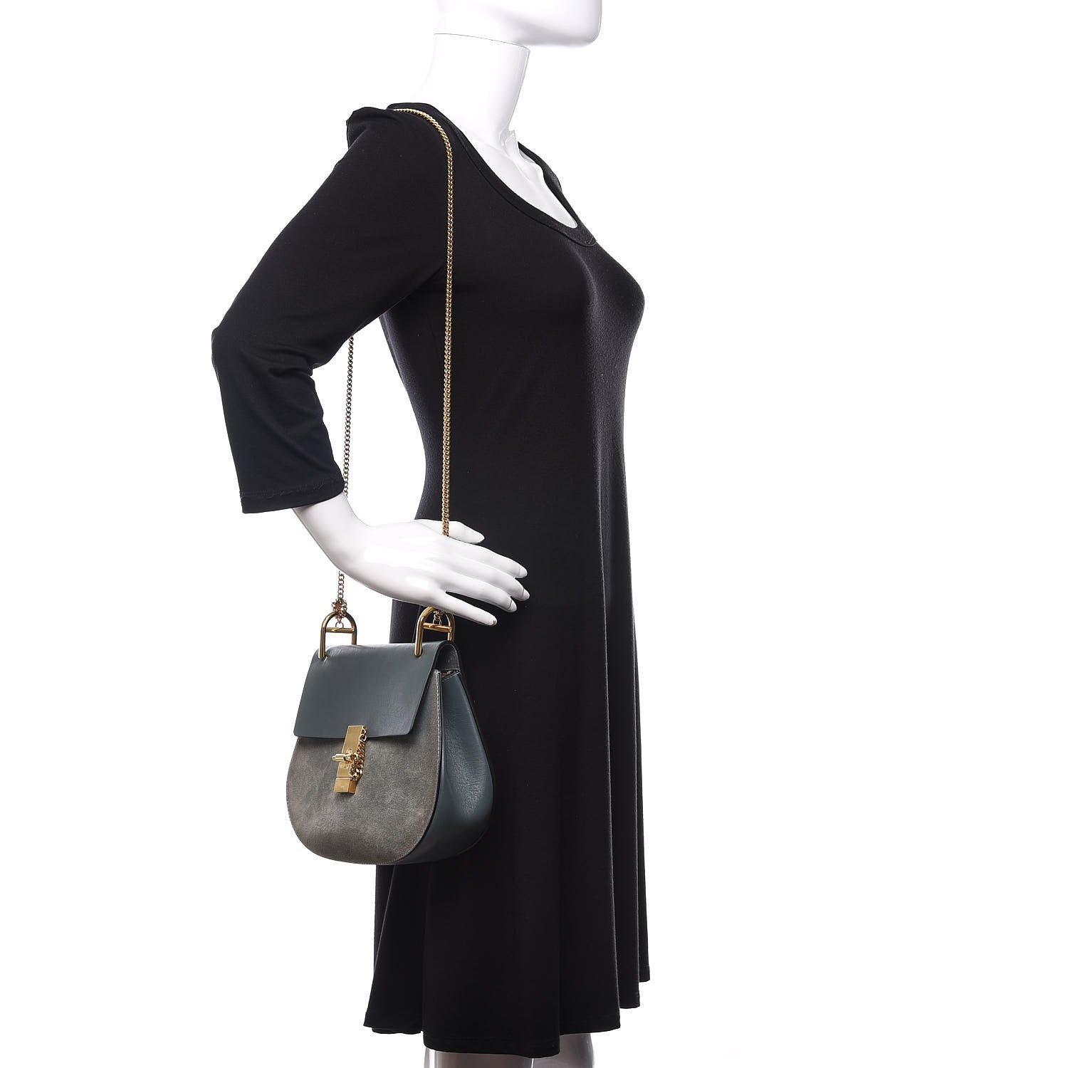 Chloe Suede Smooth Calfskin Drew Shoulder Bag Cloudy Blue 2 of 10