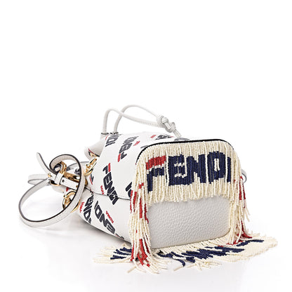 Fendi X FILA Calfskin F is Fendi Mania Fringe Mini Mon Tresor Bucket Bag White 4 of 11