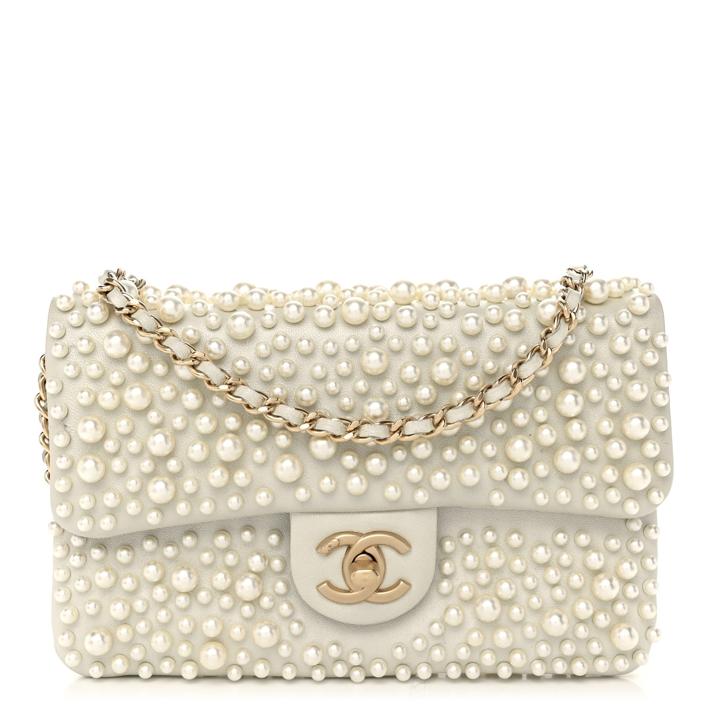 Lambskin Pearls Flap White