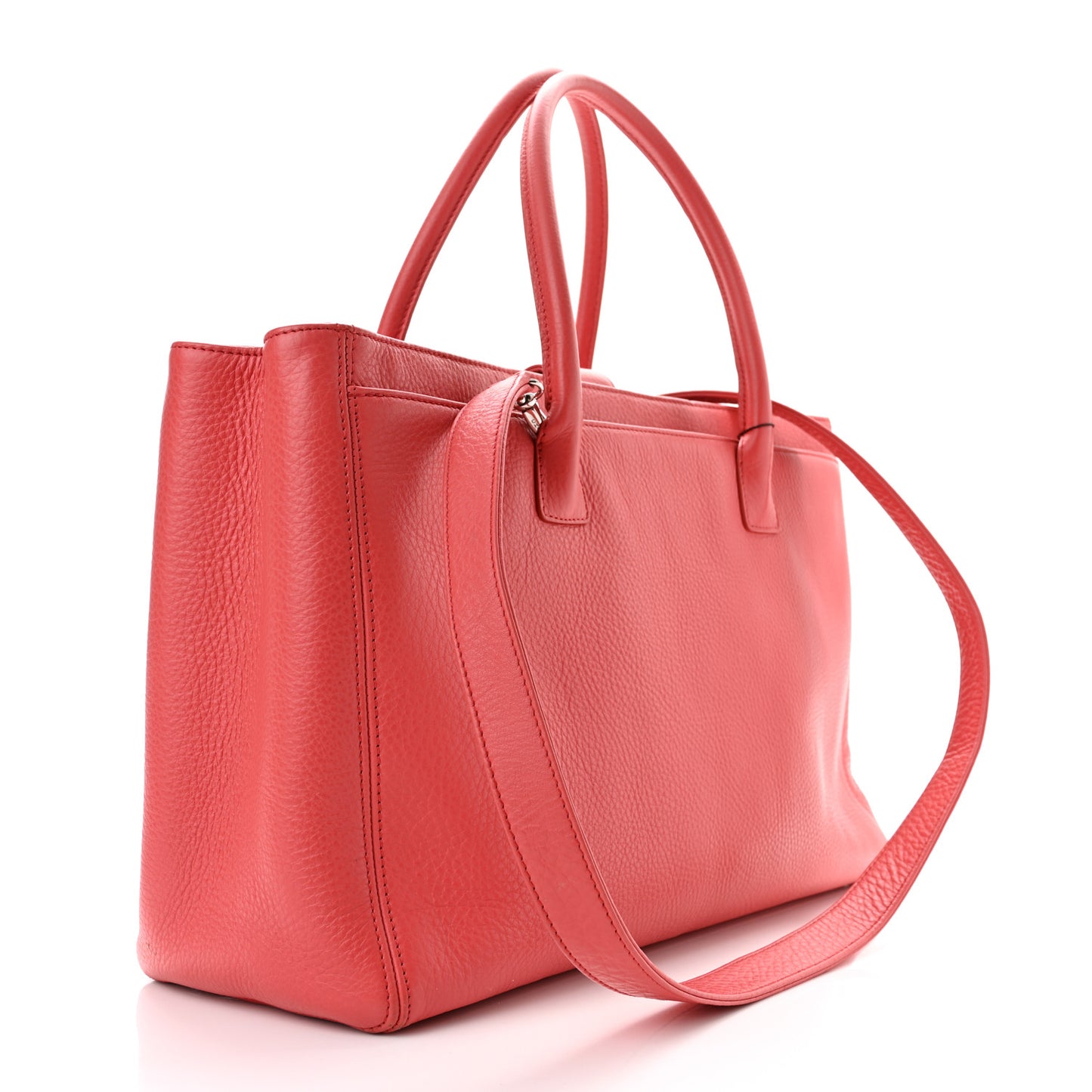 Calfskin Cerf Executive Shopper Tote Coral