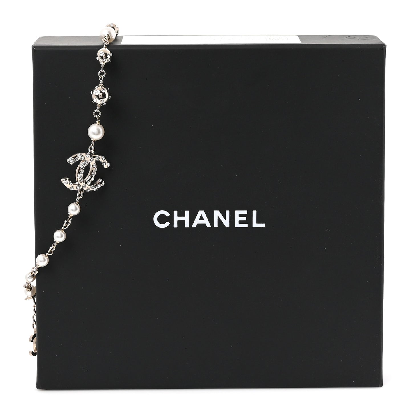 Pearl Crystal CC Choker Necklace Silver