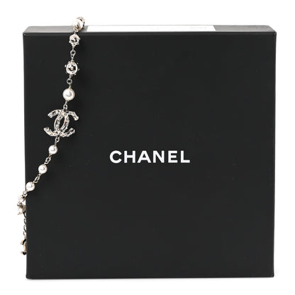 Chanel Pearl Crystal CC Choker Necklace Silver 5 of 5