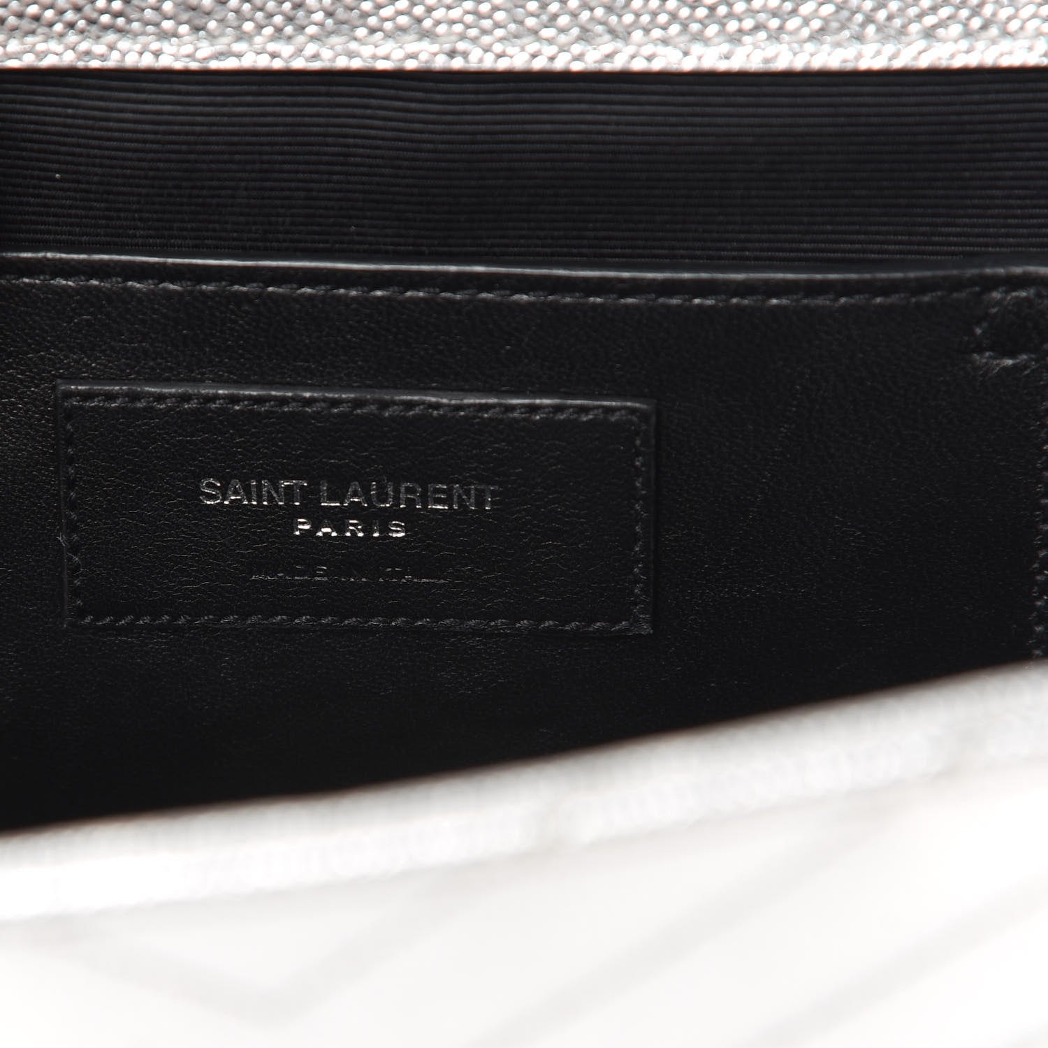 Saint Laurent Metallic Grain De Poudre Matelasse Chevron Medium Monogram Satchel Silver 6 of 17