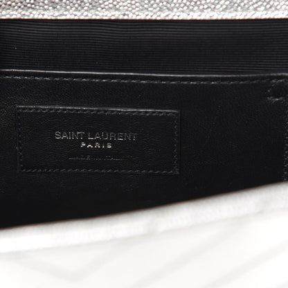 Saint Laurent Metallic Grain De Poudre Matelasse Chevron Medium Monogram Satchel Silver 6 of 17