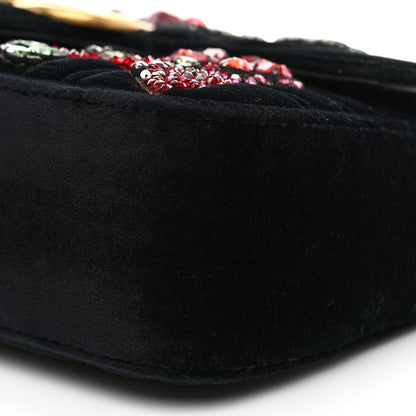 Gucci Velvet Matelasse Embroidered Mini GG Marmont Shoulder Bag Black 10 of 10