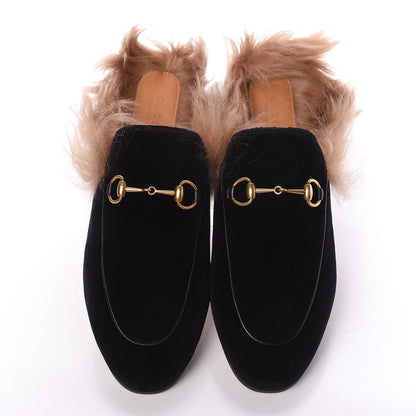 Gucci Velvet Fur Womens Princetown Slippers 39 Black 5 of 10