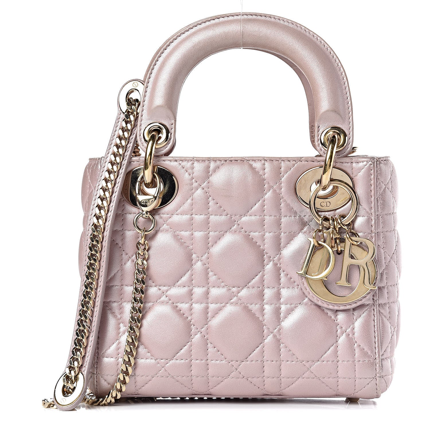 Christian Dior Metallic Lambskin Cannage Mini Lady Dior Lotus 1 of 16