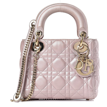 Christian Dior Metallic Lambskin Cannage Mini Lady Dior Lotus 1 of 16