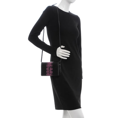 Saint Laurent Snakeskin Two Tone Monogram Toy Kate Strap Wallet Black Fuchsia 2 of 7