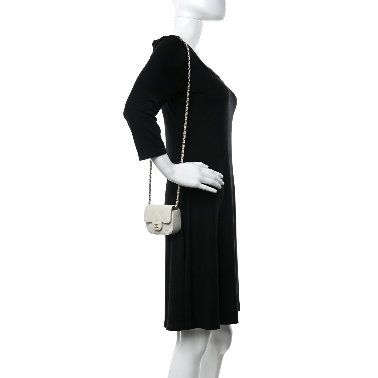Caviar Quilted Mini Clutch With Chain White