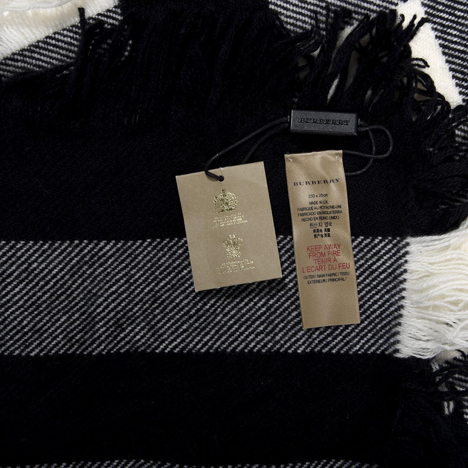 Burberry Wool Half Mega Check Fringe Scarf Black 4 of 4
