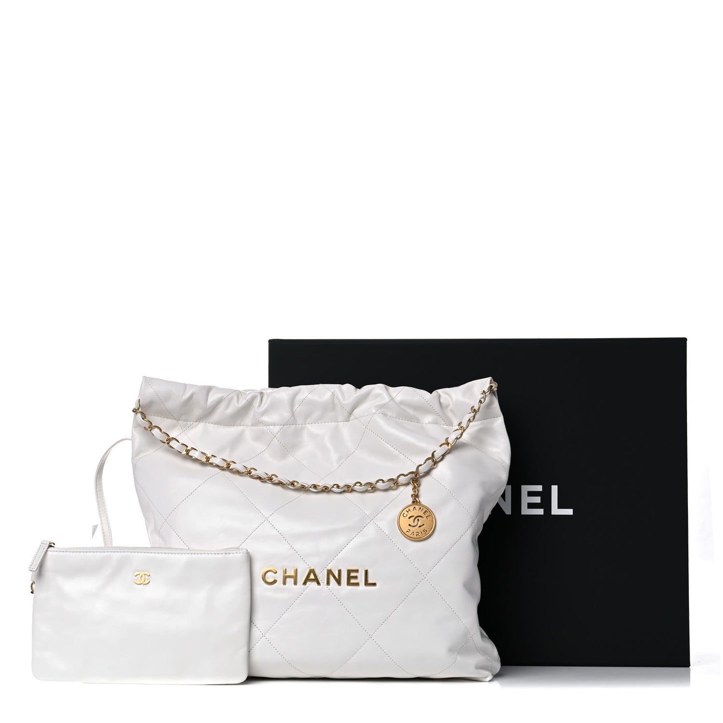Shiny Calfskin Quilted Chanel 22 White