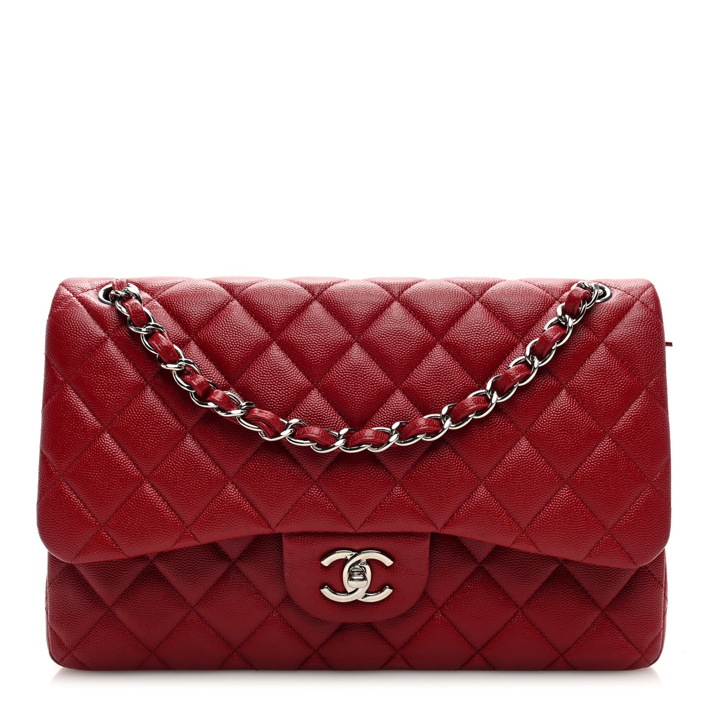 Caviar Quilted Jumbo Double Flap Dark Red