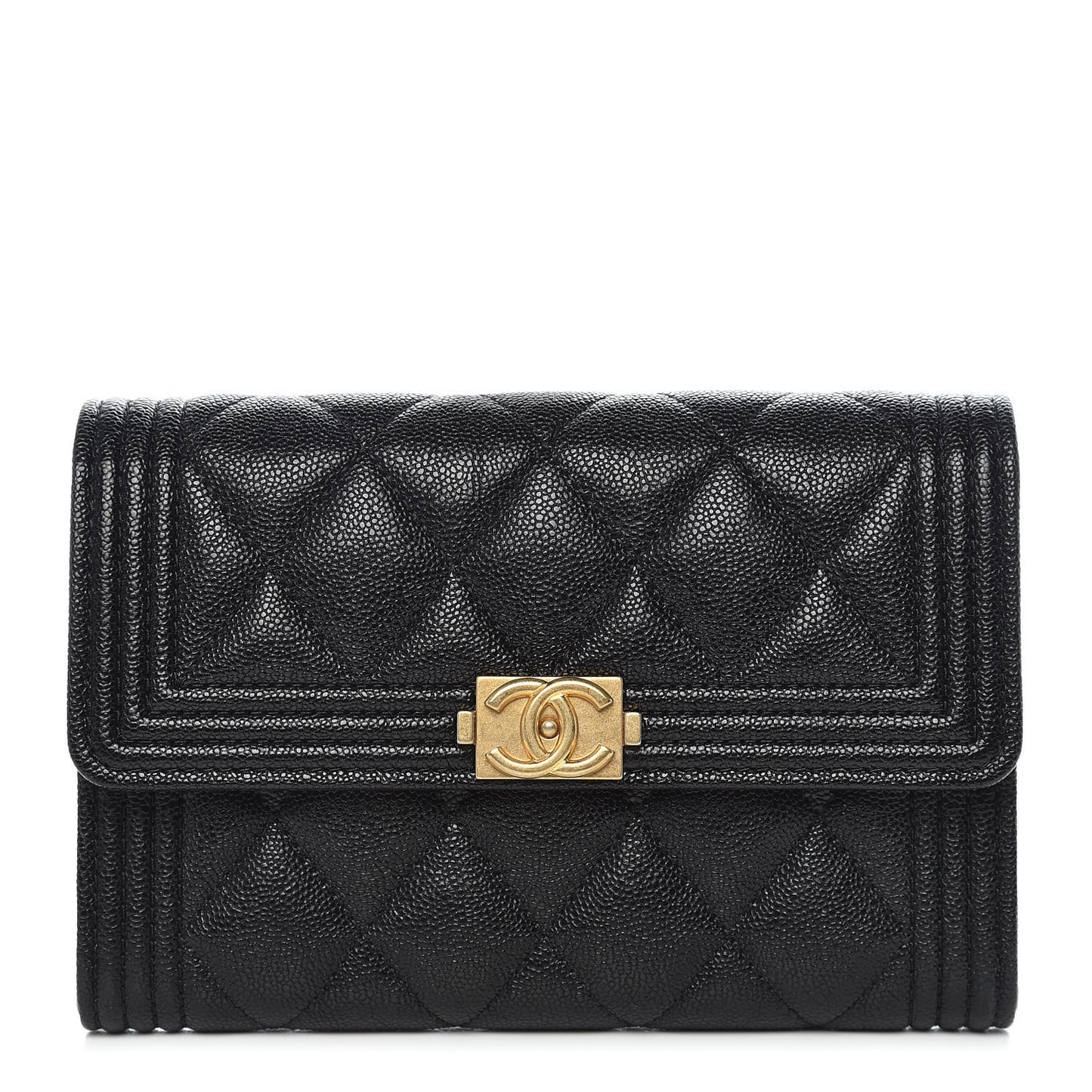 Caviar Quilted Medium Boy Flap Wallet Black