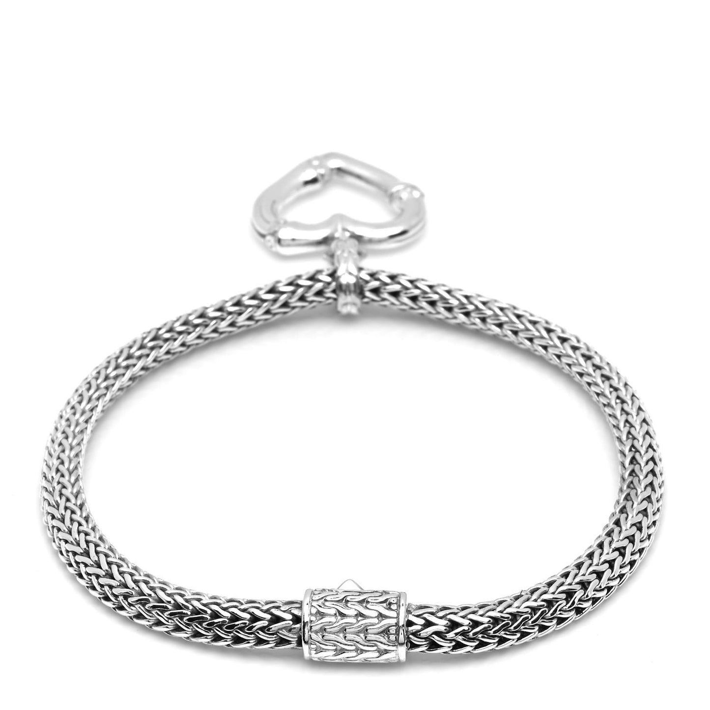Sterling Silver Bamboo Heart Charm Bracelet