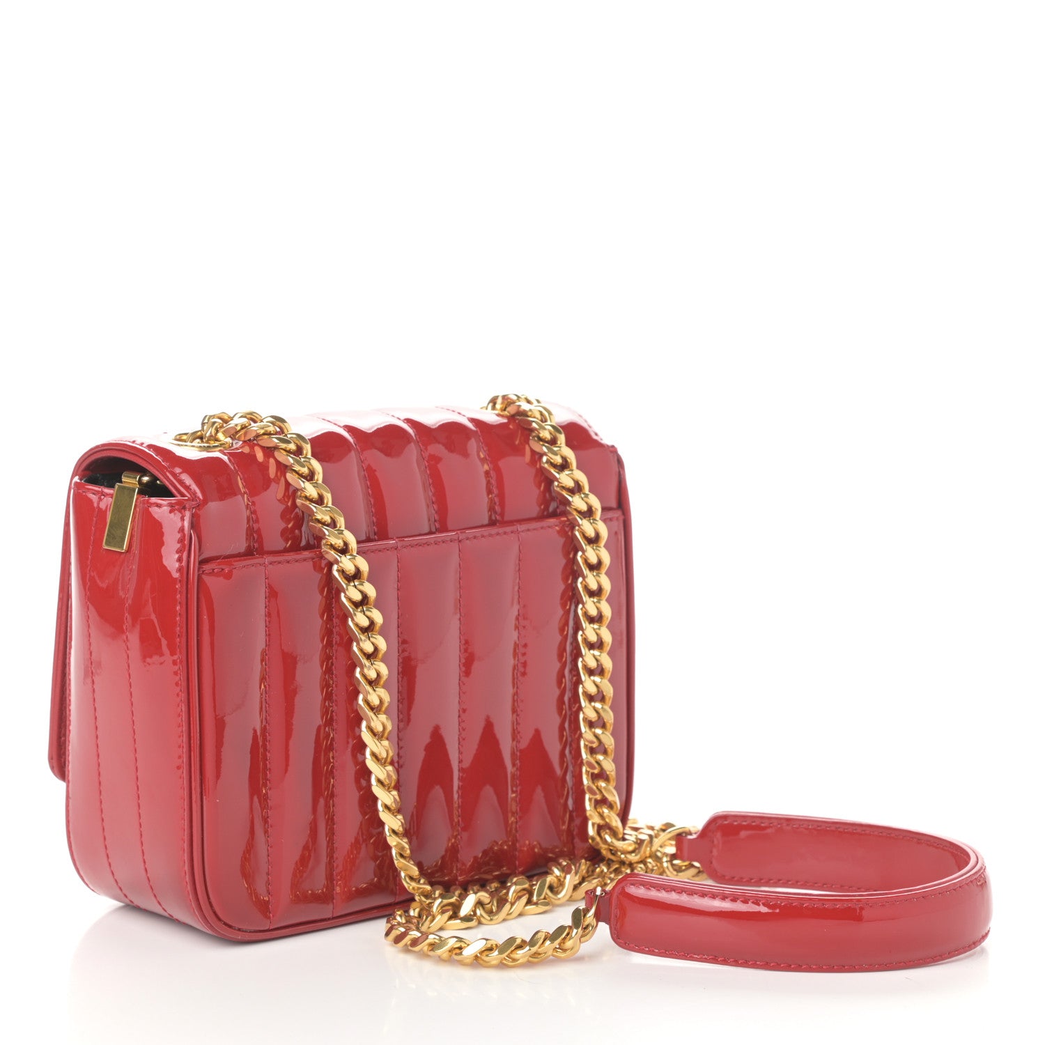 Saint Laurent Patent Matelasse Monogram Small Vicky Chain Bag Red 3 of 9