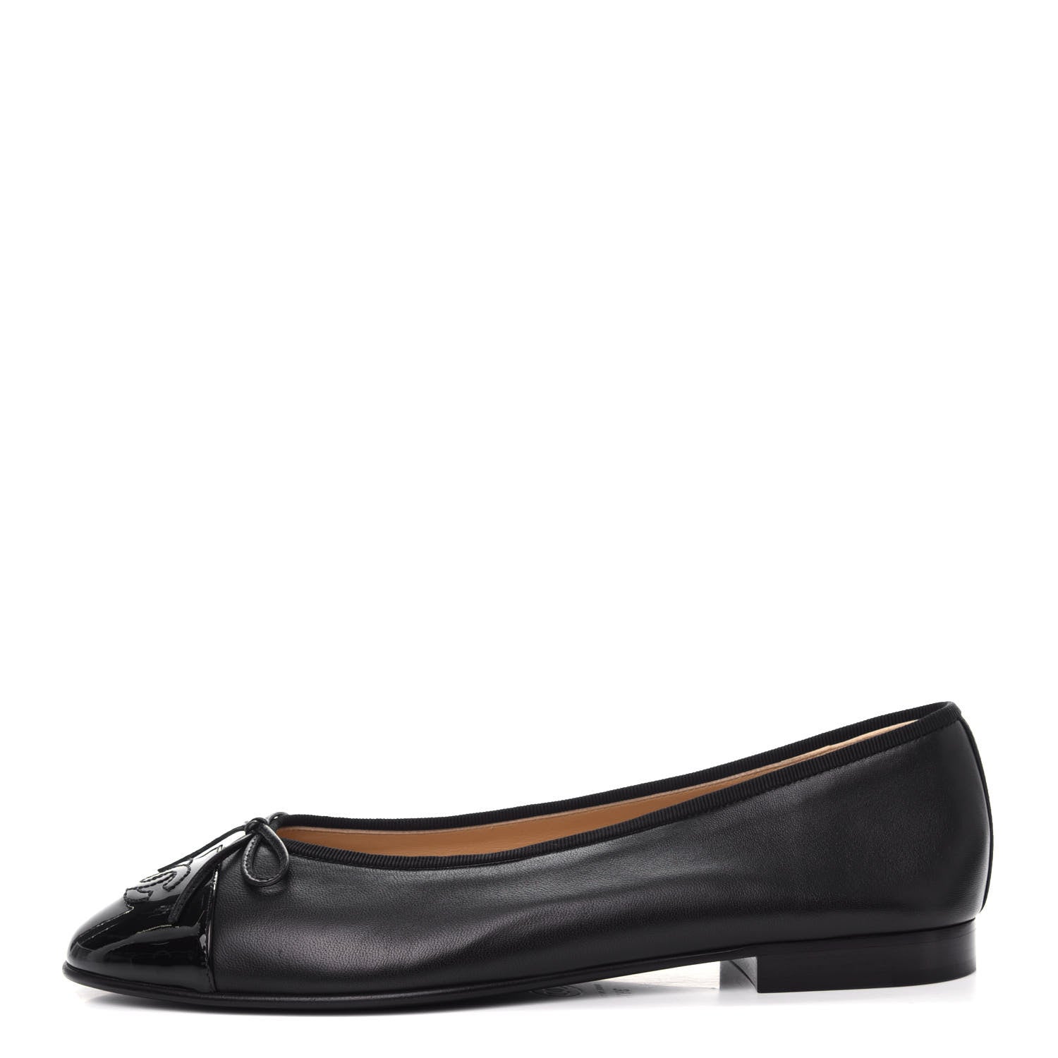 Chanel Lambskin Patent Cap Toe Ballerina Flats 39.5 Black 1 of 11