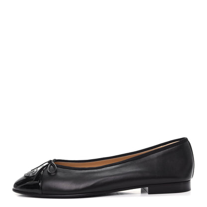 Chanel Lambskin Patent Cap Toe Ballerina Flats 39.5 Black 1 of 11