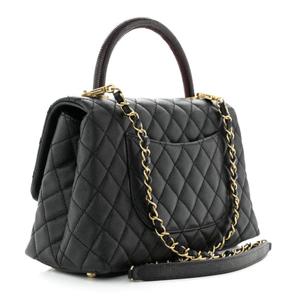 Chanel Caviar Lizard Embossed Quilted Small Coco Handle Flap Black 3 of 12