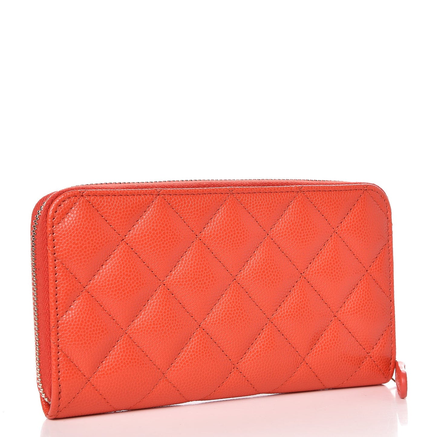 Iridescent Caviar Quilted Small Zip Around Wallet Orange