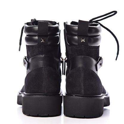 Valentino Garavani Suede Cap Toe Rockstud Combat Boots 37 Black 9 of 11