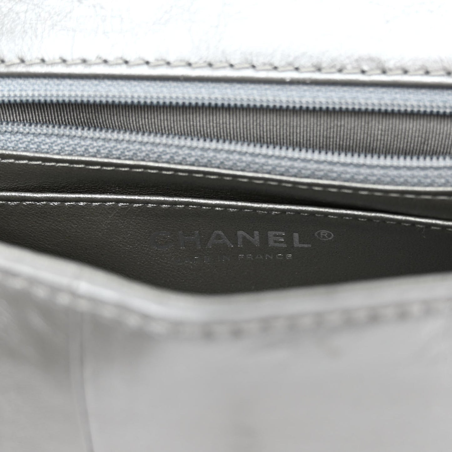 Glazed Calfskin Grommet Embellished Mini Airline Rectangular Flap Silver
