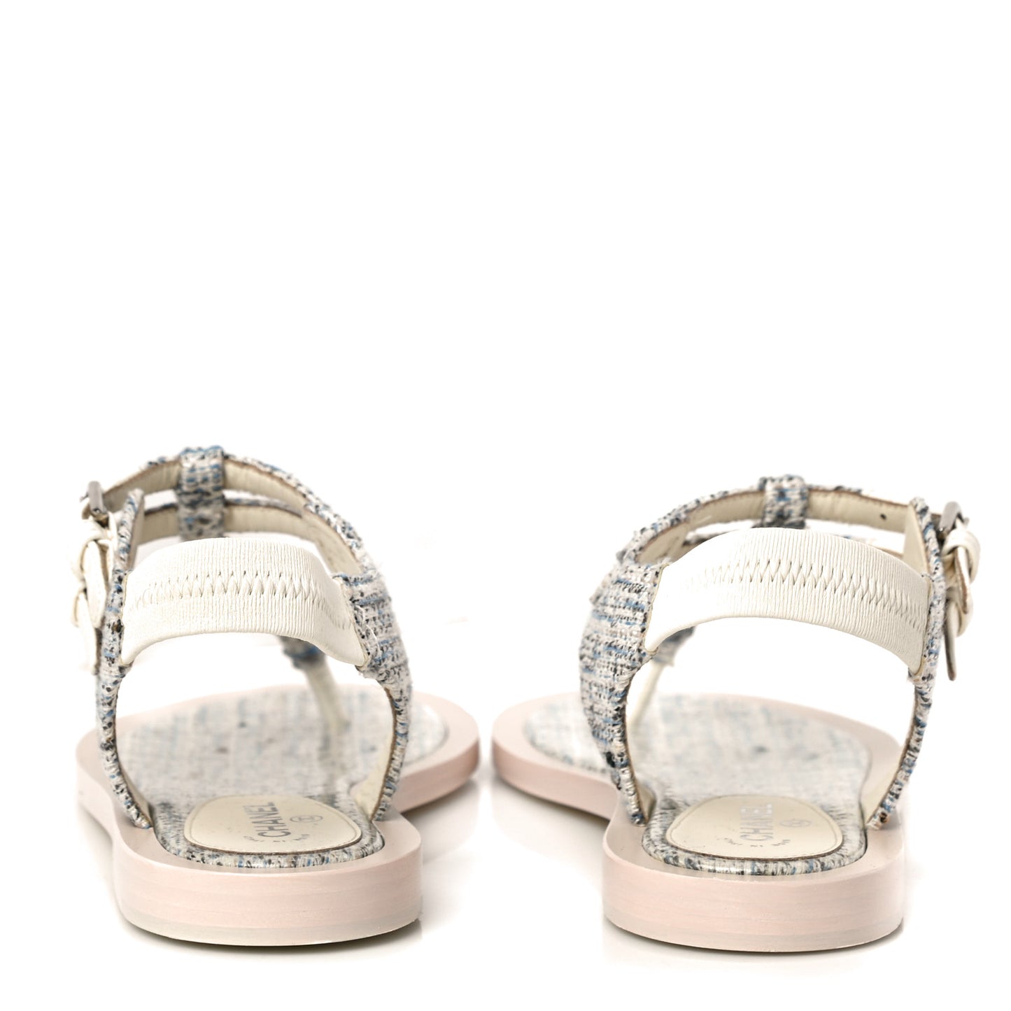 Tweed CC Thong Sandals 38 Ecru Blue Beige Grey