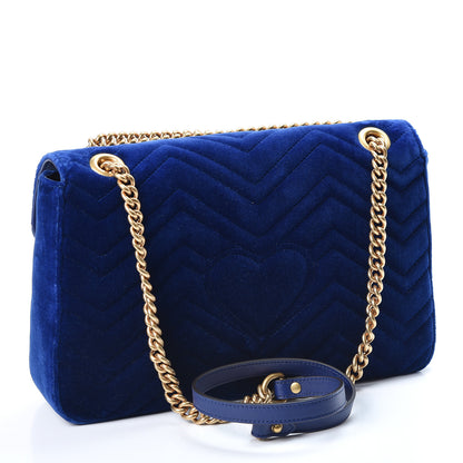 Gucci Velvet Matelasse Medium GG Marmont Shoulder Bag Cobalt Blue 2 of 9