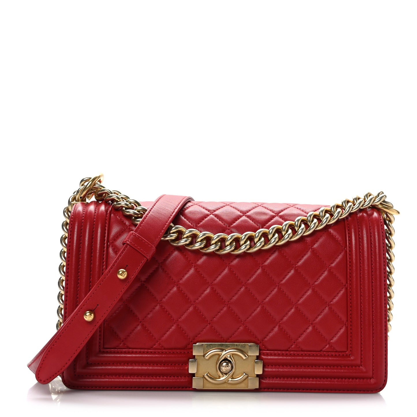 Lambskin Quilted Medium Boy Flap Red