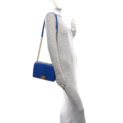 Chanel Lambskin Chevron Quilted Medium Boy Flap Blue 2 of 10