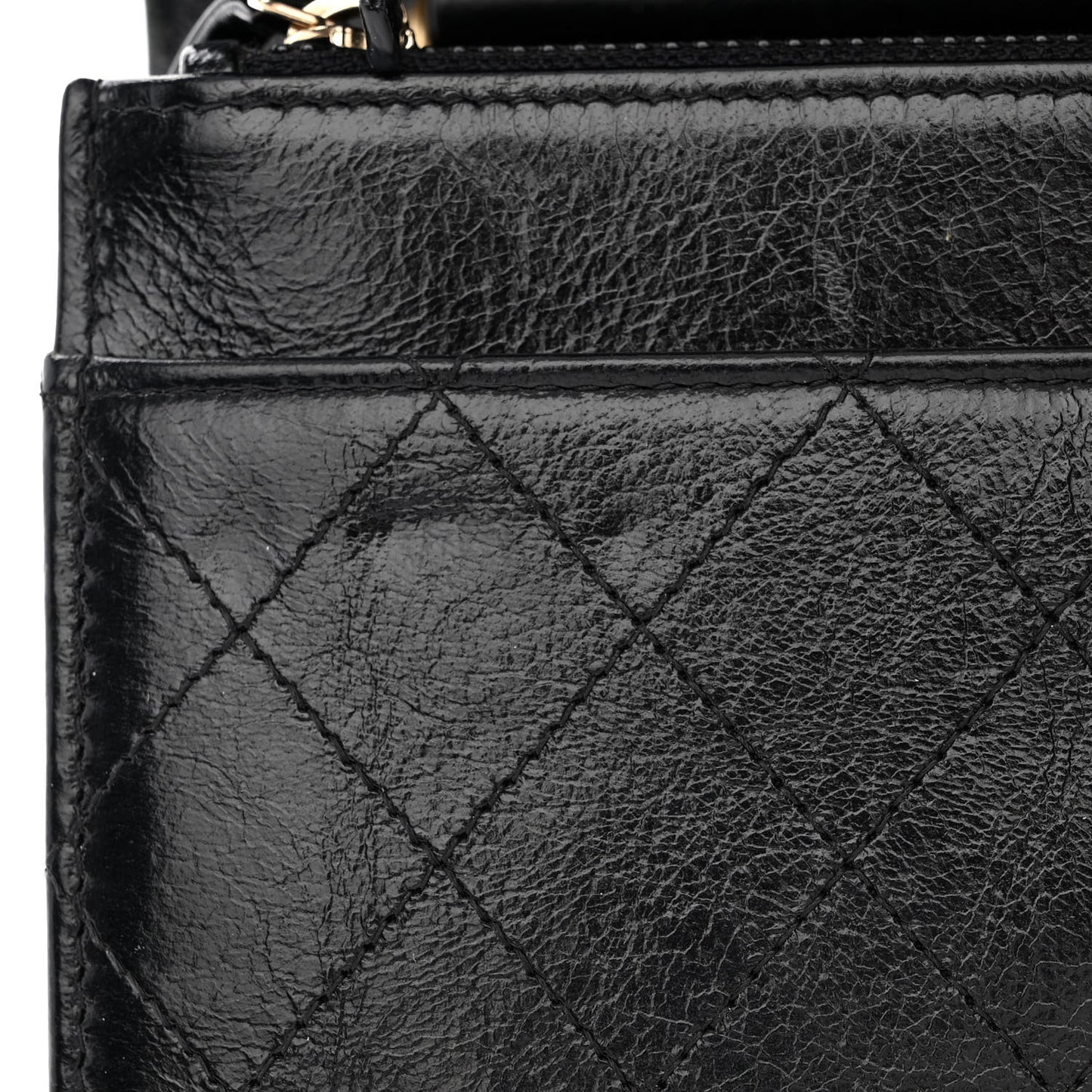 Aged Glazed Calfskin Stitched Golden Class CC Wallet on Chain WOC Black