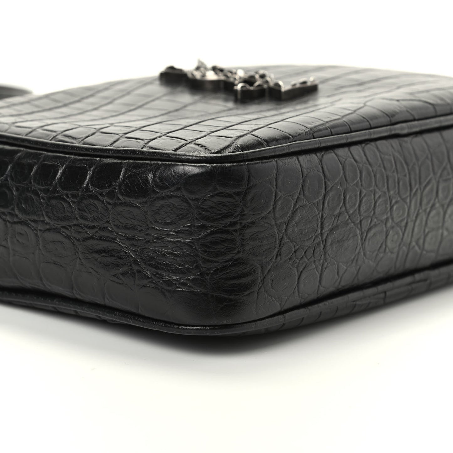 Calfskin Crocodile Embossed Monogram Lou Camera Bag Black