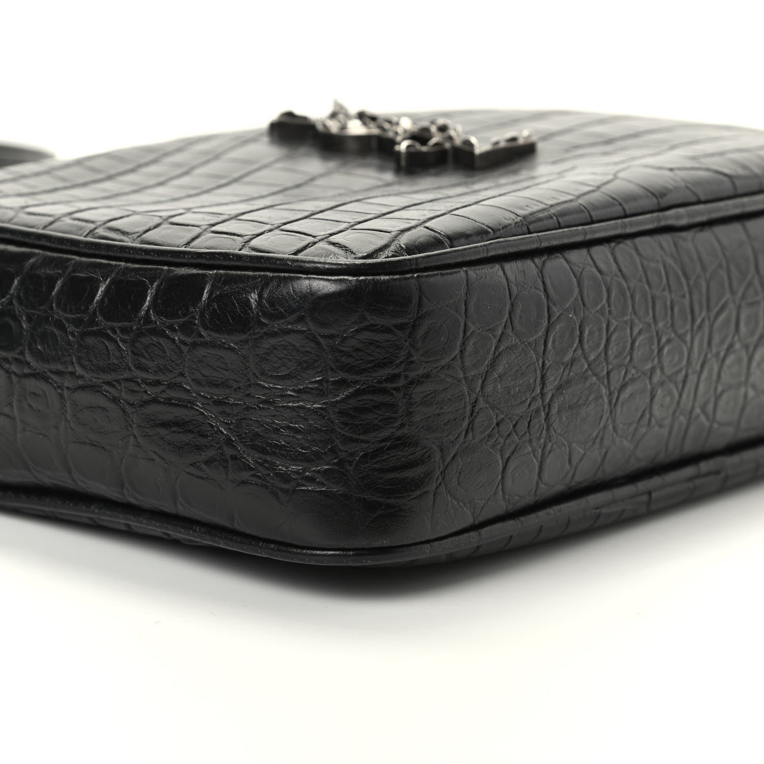 Saint Laurent Calfskin Crocodile Embossed Monogram Lou Camera Bag Black 6 of 9