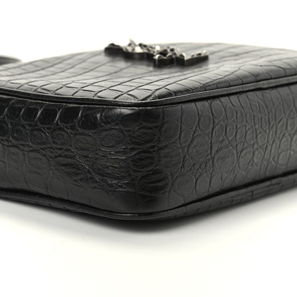 Saint Laurent Calfskin Crocodile Embossed Monogram Lou Camera Bag Black 6 of 9