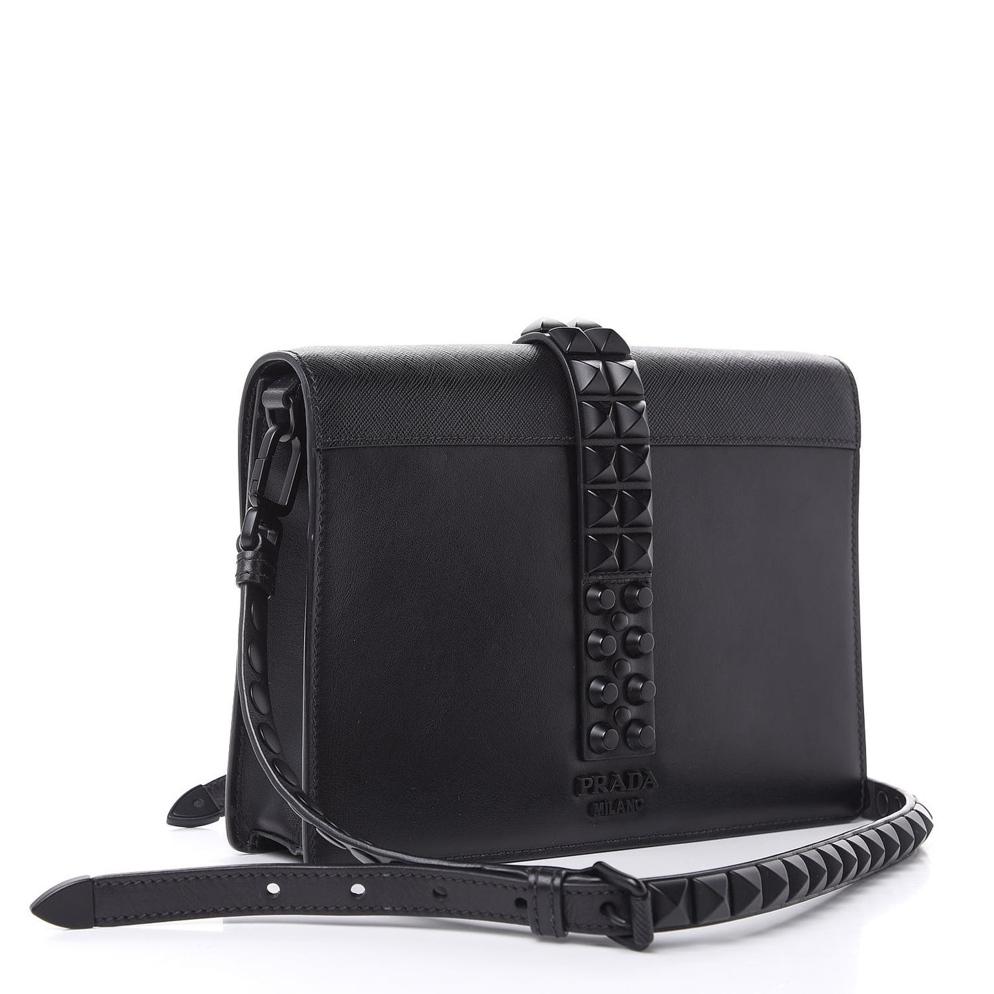 Saffiano City Calfskin Monochrome Studded Large Elektra Shoulder Bag Black