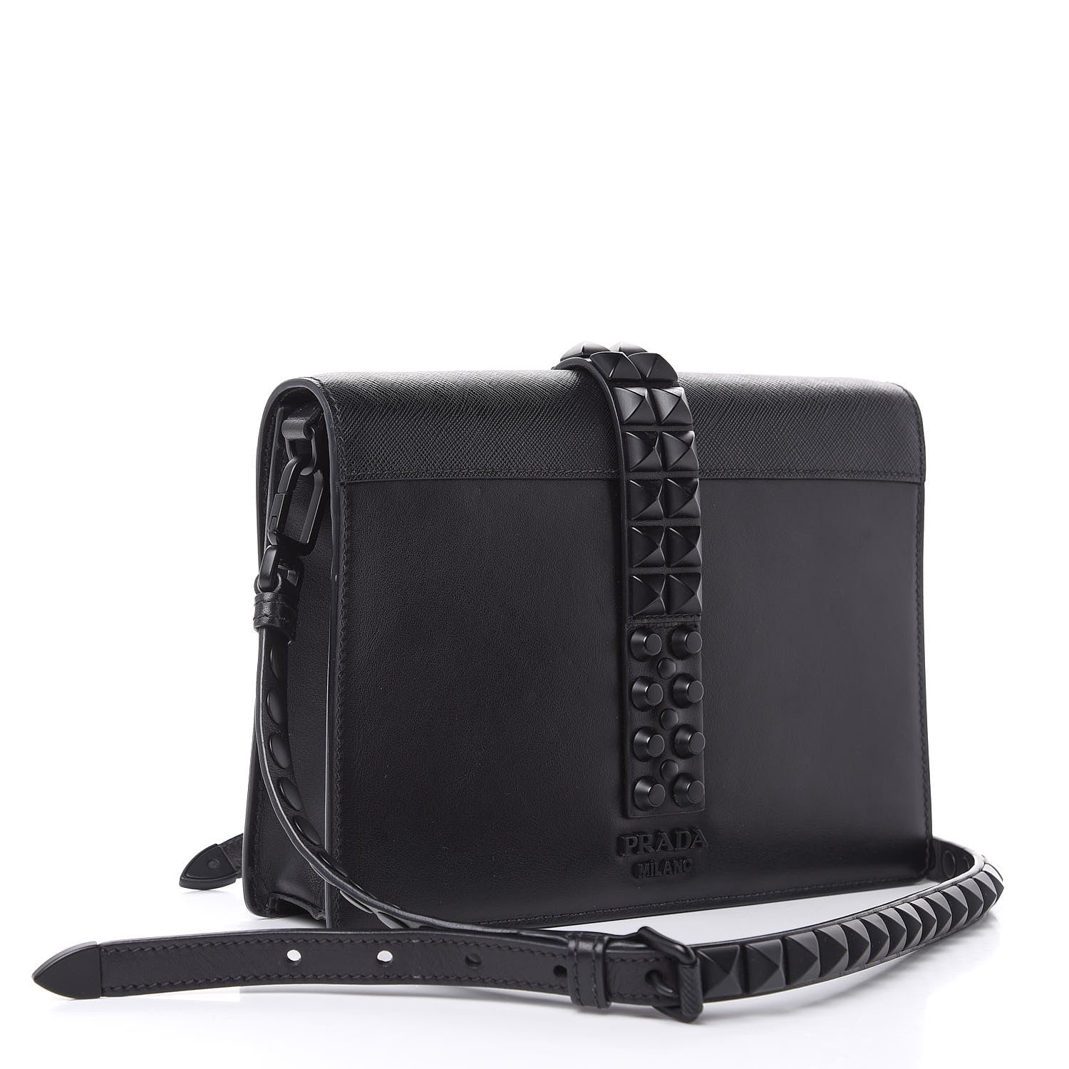 Prada Saffiano City Calfskin Monochrome Studded Large Elektra Shoulder Bag Black 3 of 10