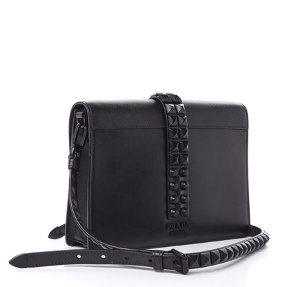 Prada Saffiano City Calfskin Monochrome Studded Large Elektra Shoulder Bag Black 3 of 10
