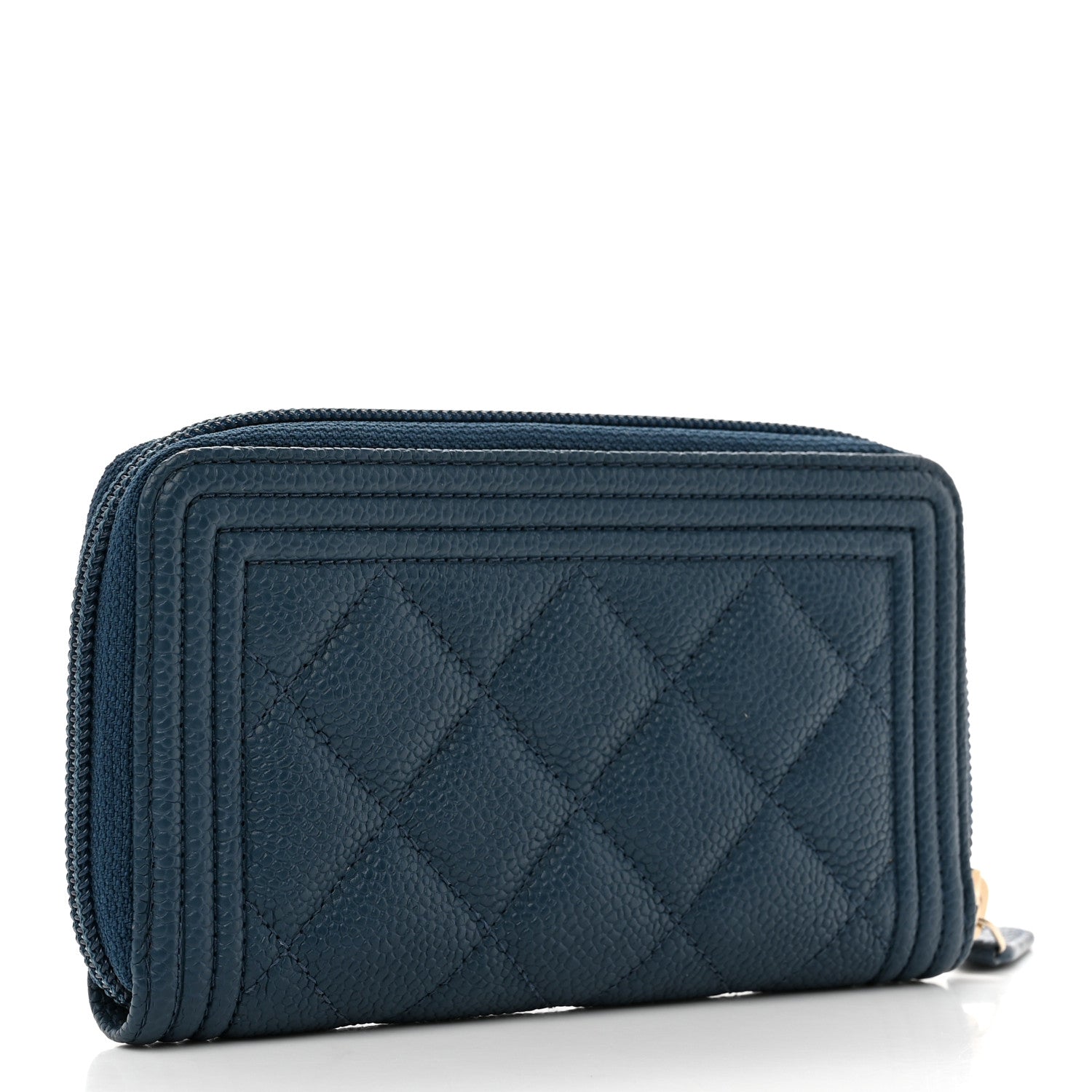 Chanel Caviar Quilted Boy Small Zip Around Wallet Blue 3 of 9