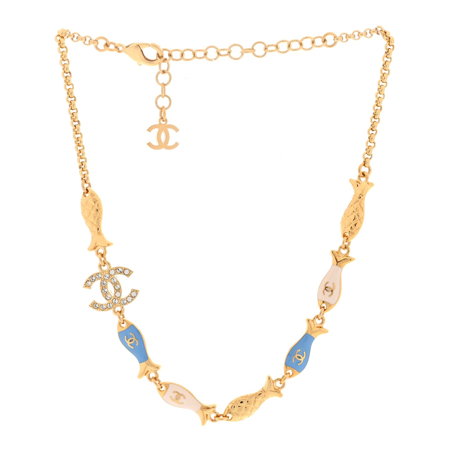 Metal Crystal Enamel CC By the Sea Fish Choker Gold Blue