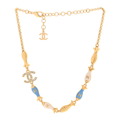Chanel Metal Crystal Enamel CC By the Sea Fish Choker Gold Blue 3 of 5