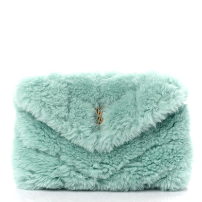 Saint Laurent Shearling Quilted Monogram Loulou Puffer Pouch Clutch Iced Mint 2 of 11