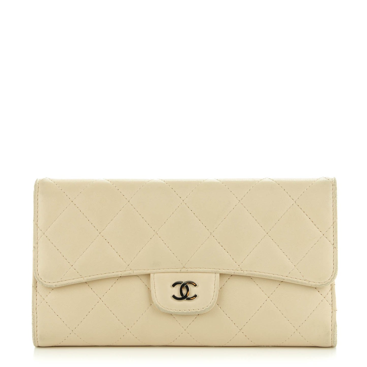 Lambskin Quilted Large Flap Wallet Beige Clair