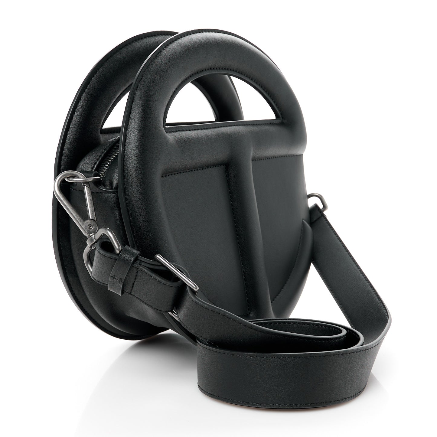 Vegan Leather Round Circle Bag Black