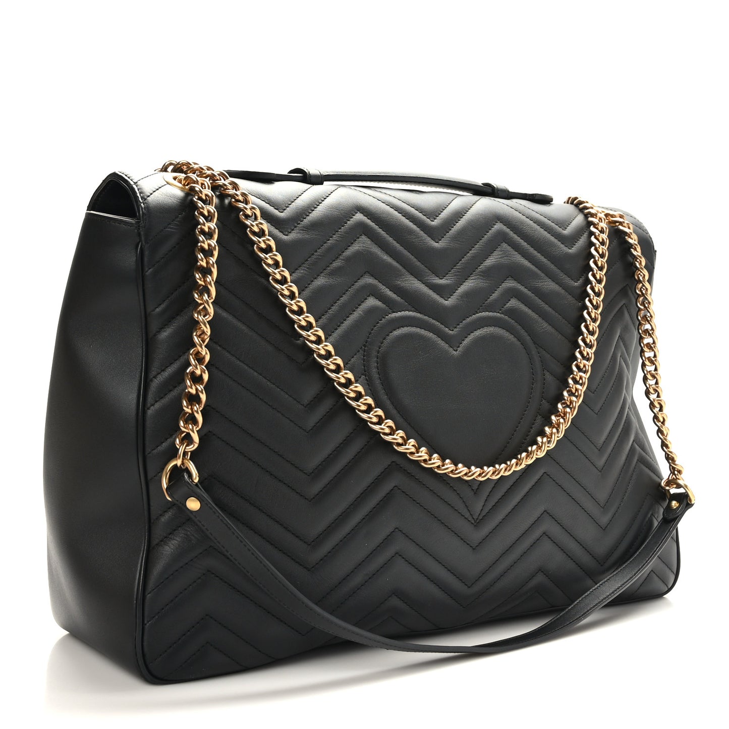 Calfskin Matelasse Maxi GG Marmont Top Handle Shoulder Bag Black