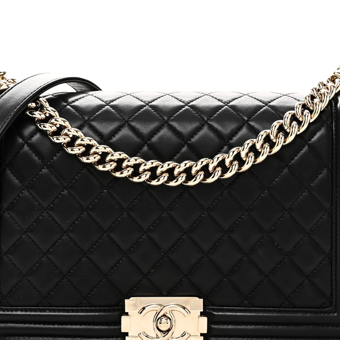 Lambskin Quilted New Medium Boy Flap Black