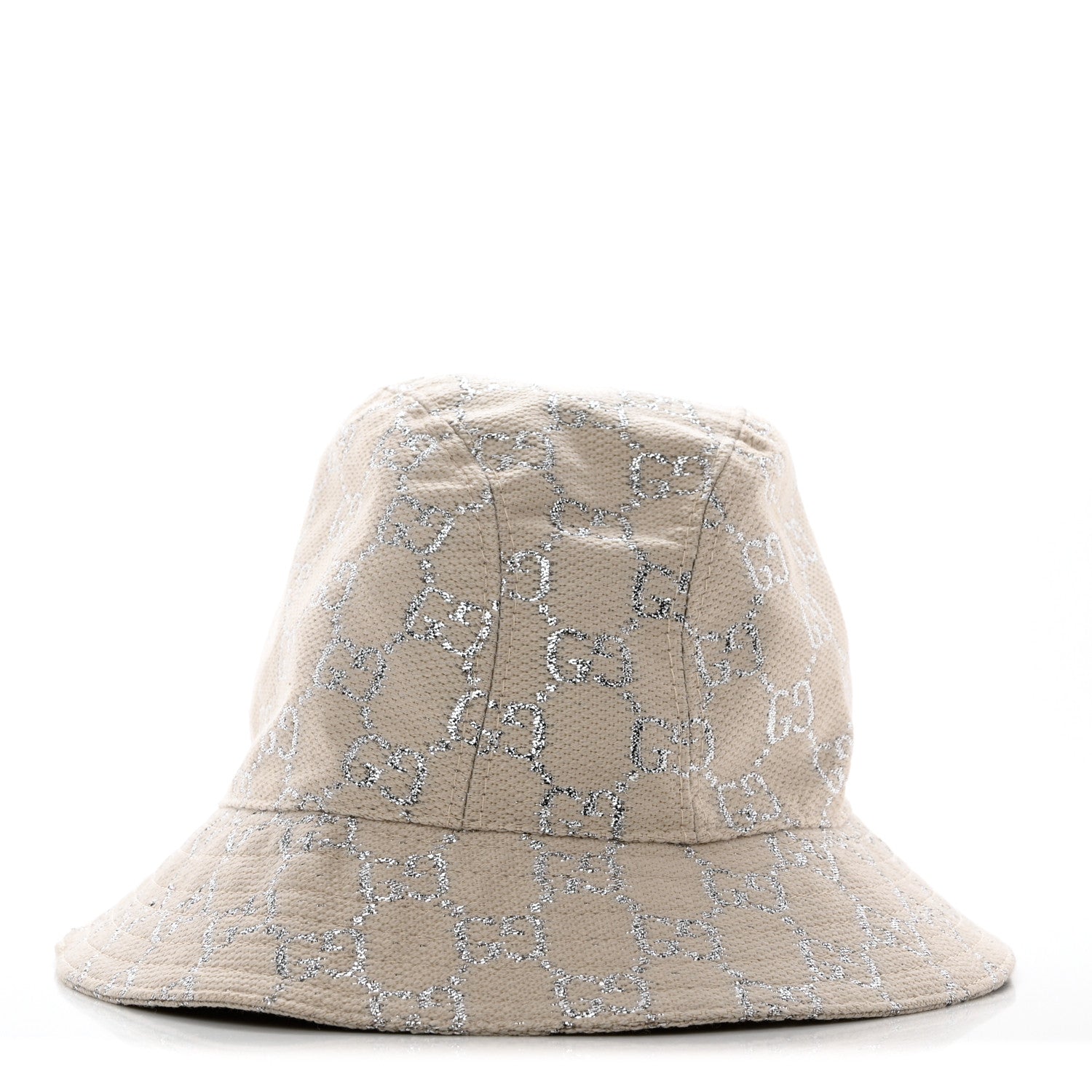 Gucci Canvas Lame GG Monogram Bucket Hat S Gardenia Silver 1 of 9