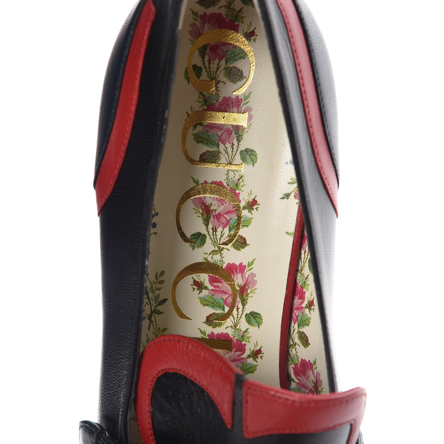 Gucci Malaga Kid Web Pearly GG Platform Loafer Pumps 40 Black Hibiscus Red Mystic White Blue 7 of 8