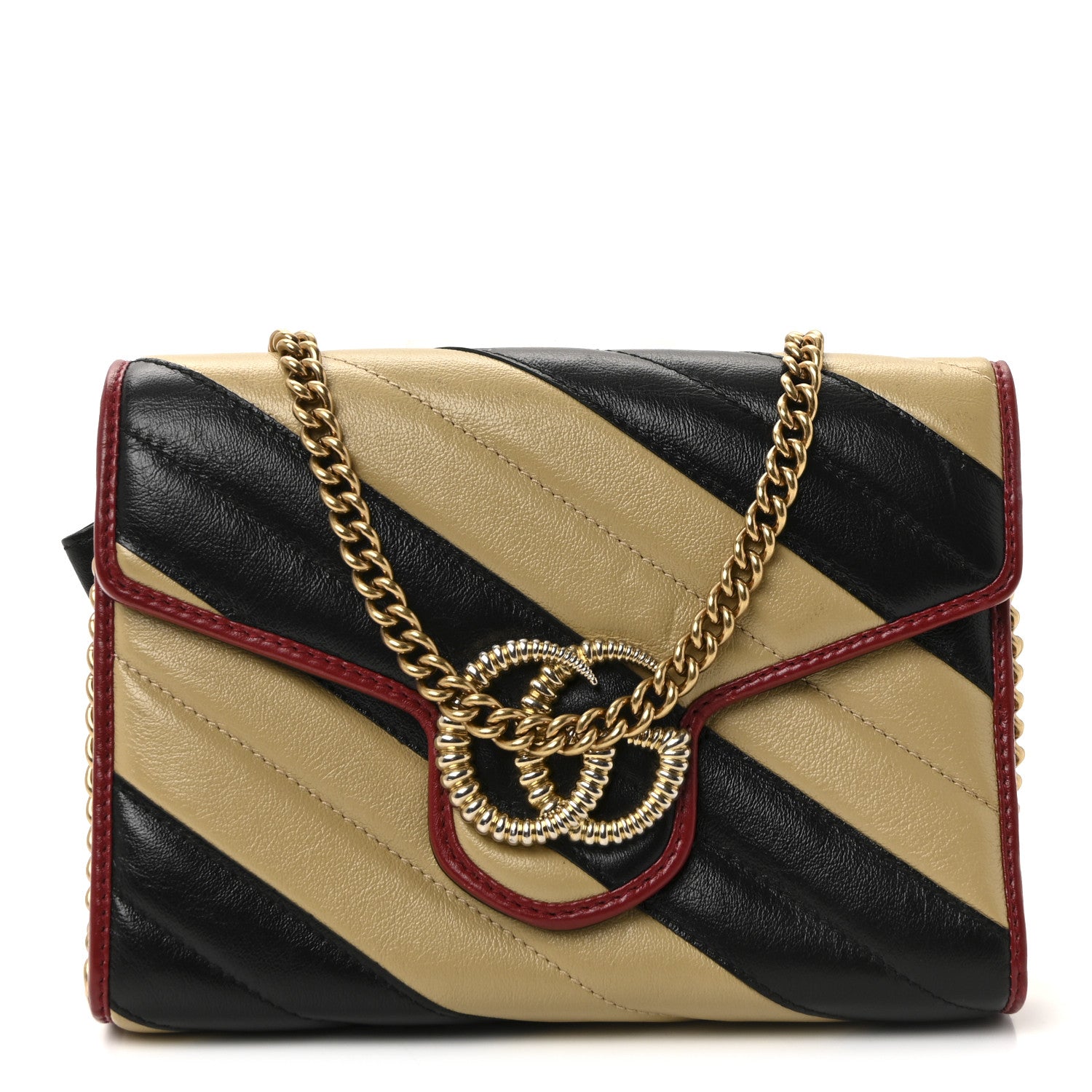 Gucci Azalea Calfskin Matelasse Diagonal Patchwork Torchon GG Marmont Chain Wallet Black Beige Romantic Cerise 1 of 9