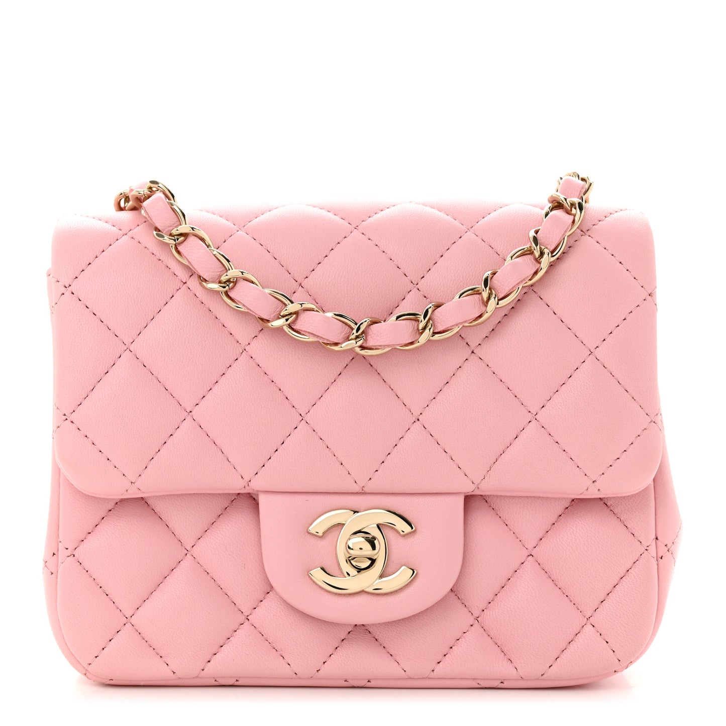 Lambskin Quilted Mini Square Flap Light Pink