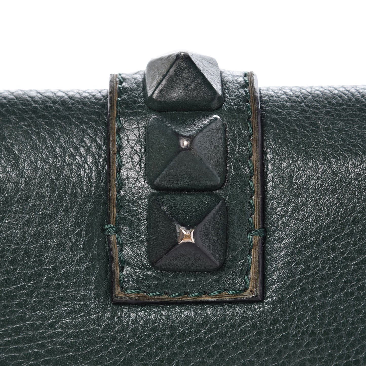 Pebbled Calfskin Small Glam Lock Rockstud Flap Dark Green